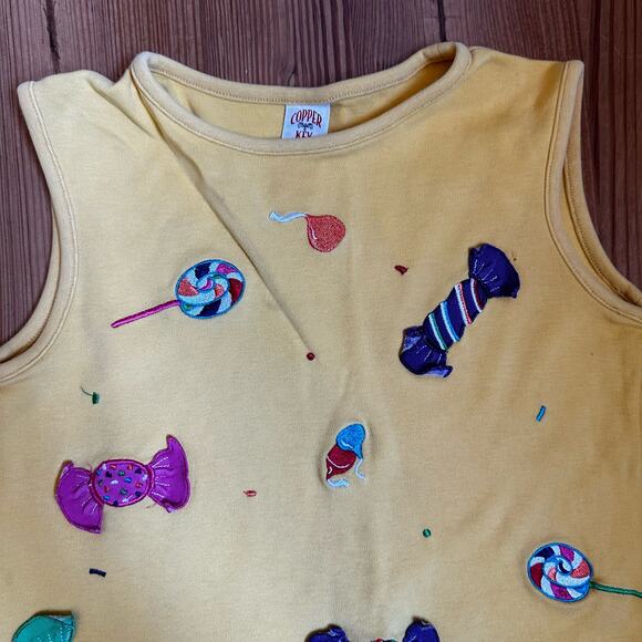 Copper Key yellow candy embroidered applique Halloween tank dress SIZE 6X - Picture 2 of 5